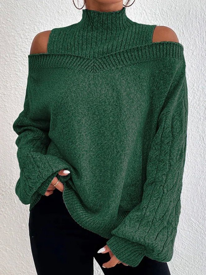 Damen Wolle/Stricken Unifarben Langarm Bequem Lässig Pullover