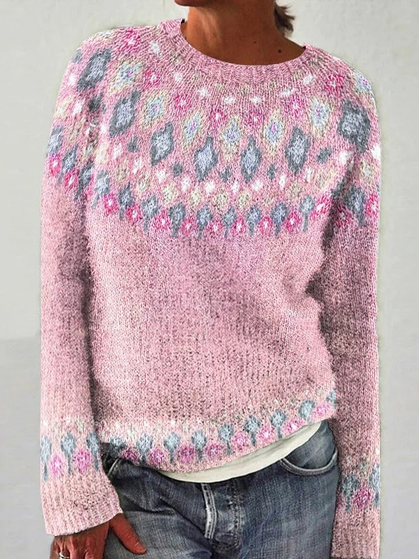 Damen Wolle/Stricken Ethnisch Geometrie Langarm Bequem Lässig Pullover