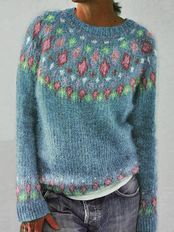 Damen Wolle/Stricken Ethnisch Geometrie Langarm Bequem Lässig Pullover