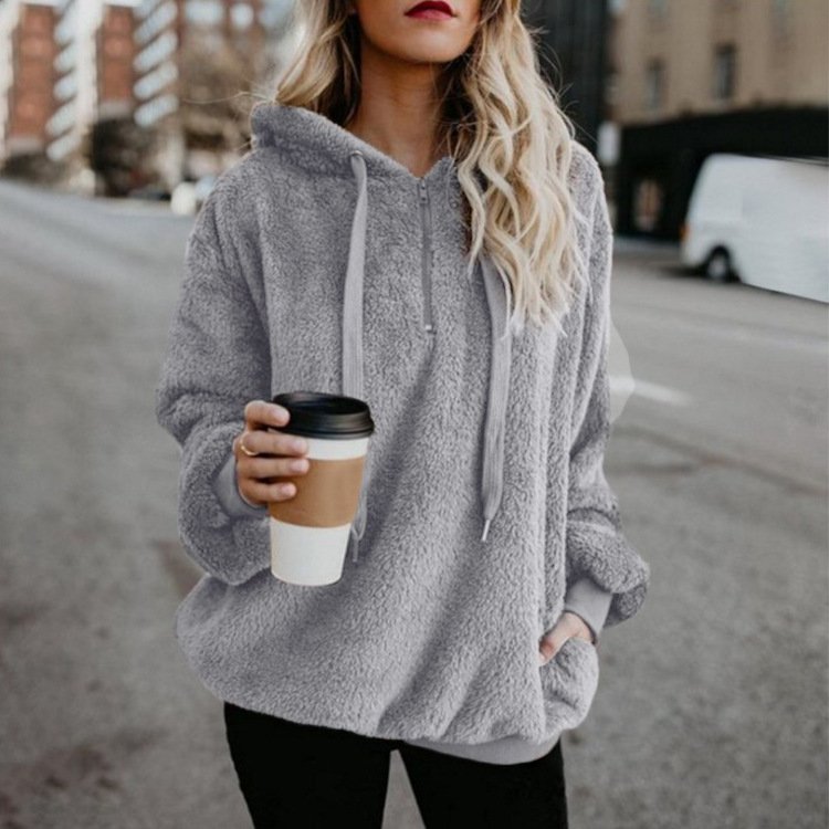 Lässig Kapuze Unifarben Sweatshirt Reißverschluss
