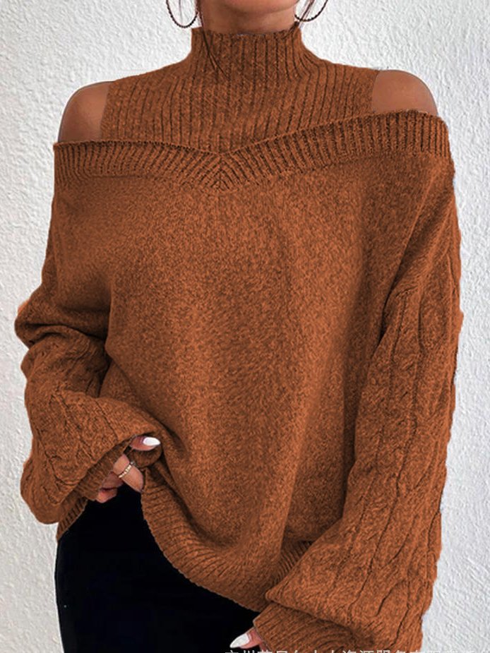 Damen Wolle/Stricken Unifarben Langarm Bequem Lässig Pullover