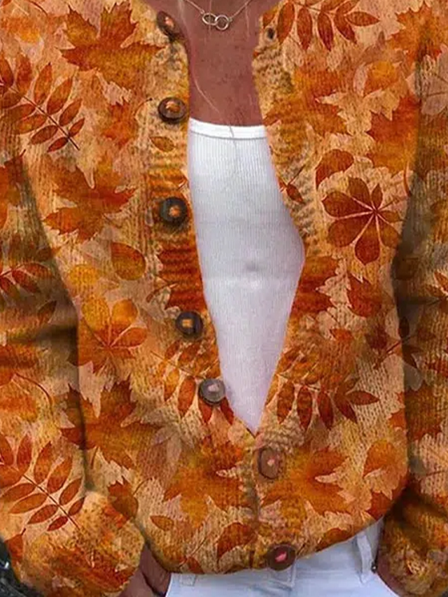 Damen 3d Drucken Langarm Bequem Lässig Geknöpft Strickjacke