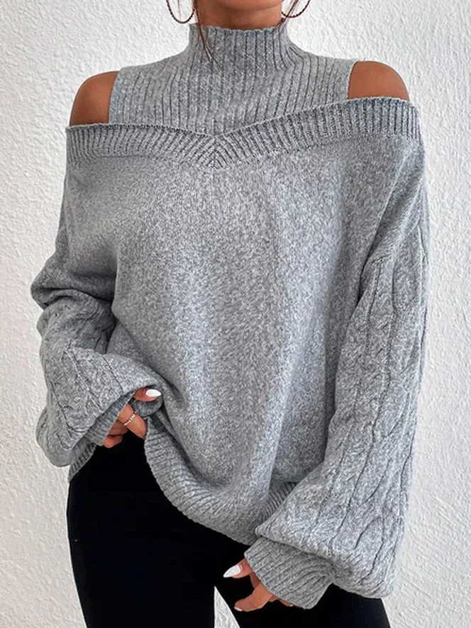 Damen Wolle/Stricken Unifarben Langarm Bequem Lässig Pullover