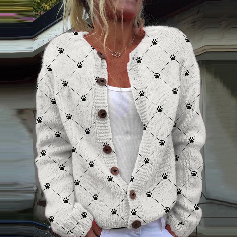 Damen Gestrickt Geblümt Langarm Bequem Lässig Strickjacke