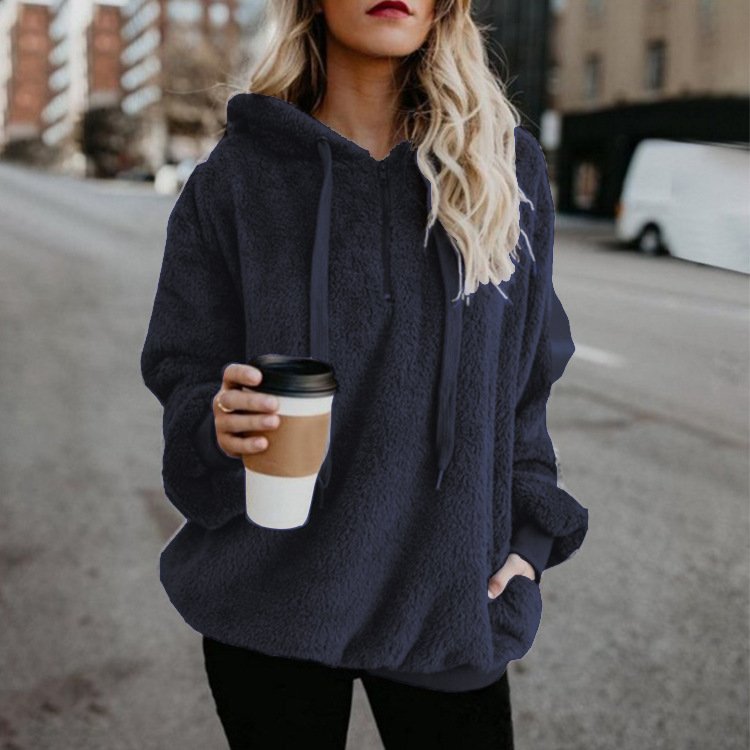 Lässig Kapuze Unifarben Sweatshirt Reißverschluss