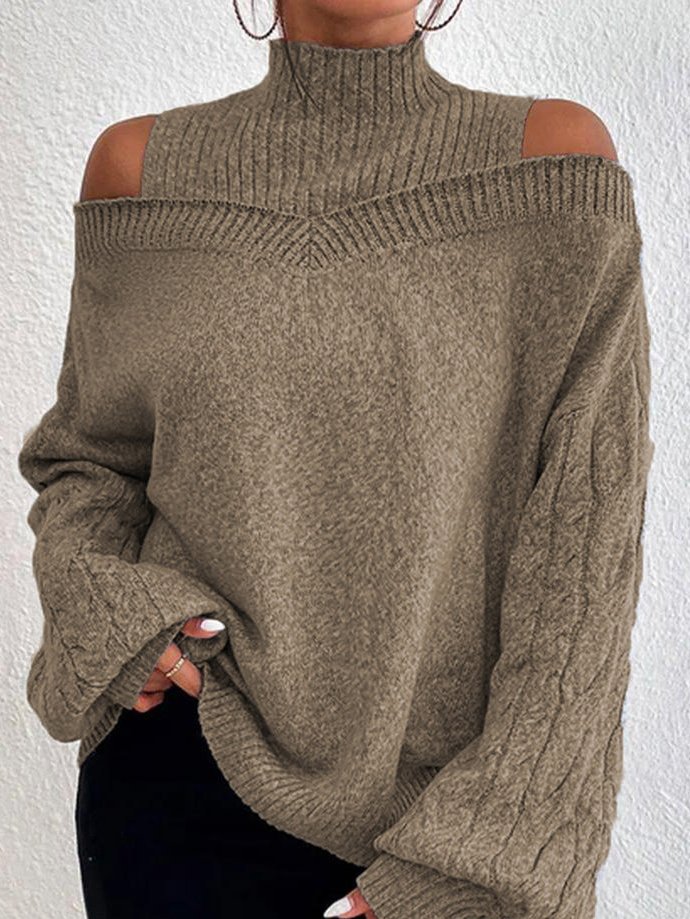 Damen Wolle/Stricken Unifarben Langarm Bequem Lässig Pullover