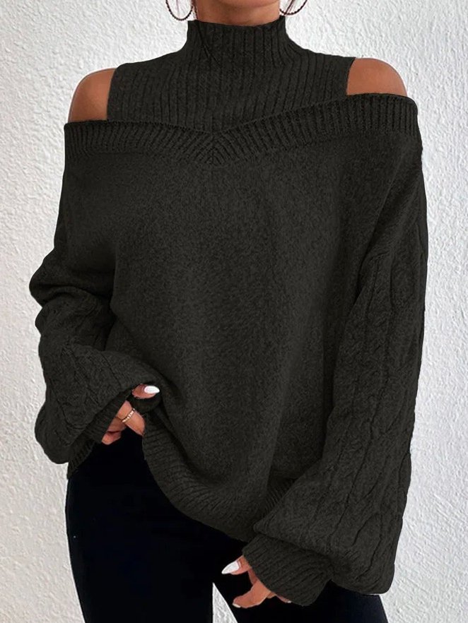 Damen Wolle/Stricken Unifarben Langarm Bequem Lässig Pullover