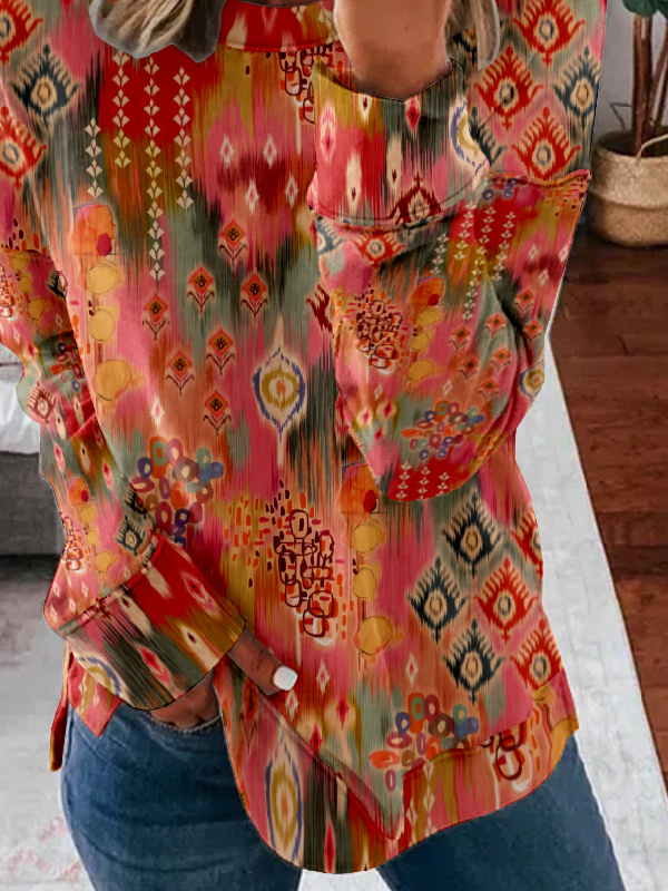 Lässig Rundhals Ethnisch Sweatshirt Reißverschluss