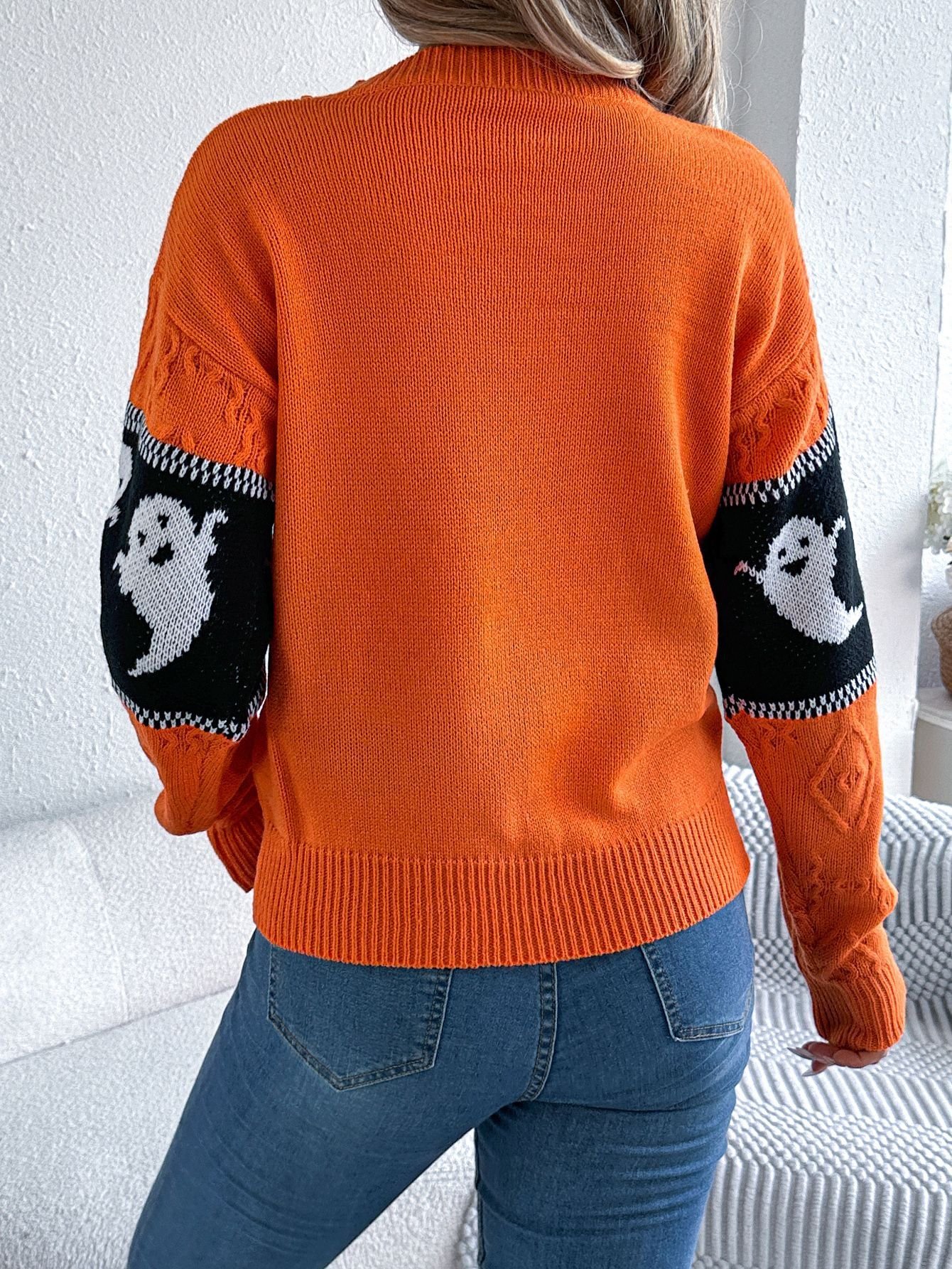 Damen Wolle/Stricken Halloween Langarm Bequem Lässig Pullover