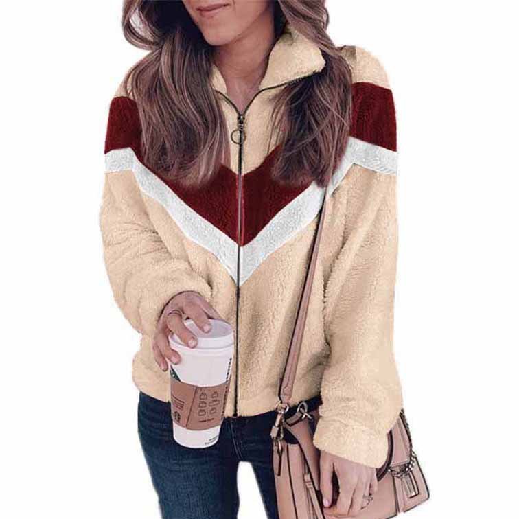Damen Farbblock verdicken Weit Jacke