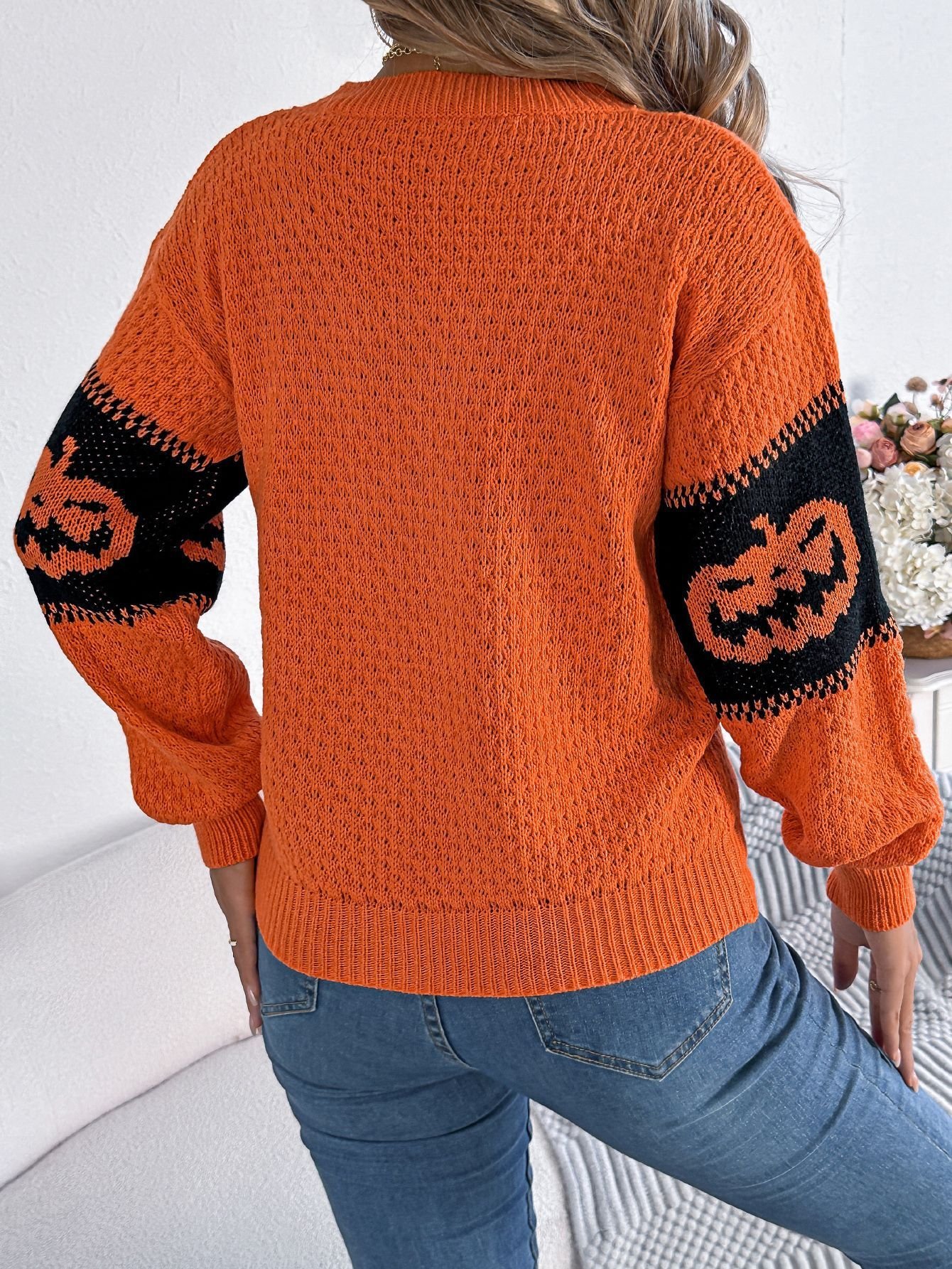 Damen Wolle/Stricken Halloween Langarm Bequem Lässig Pullover