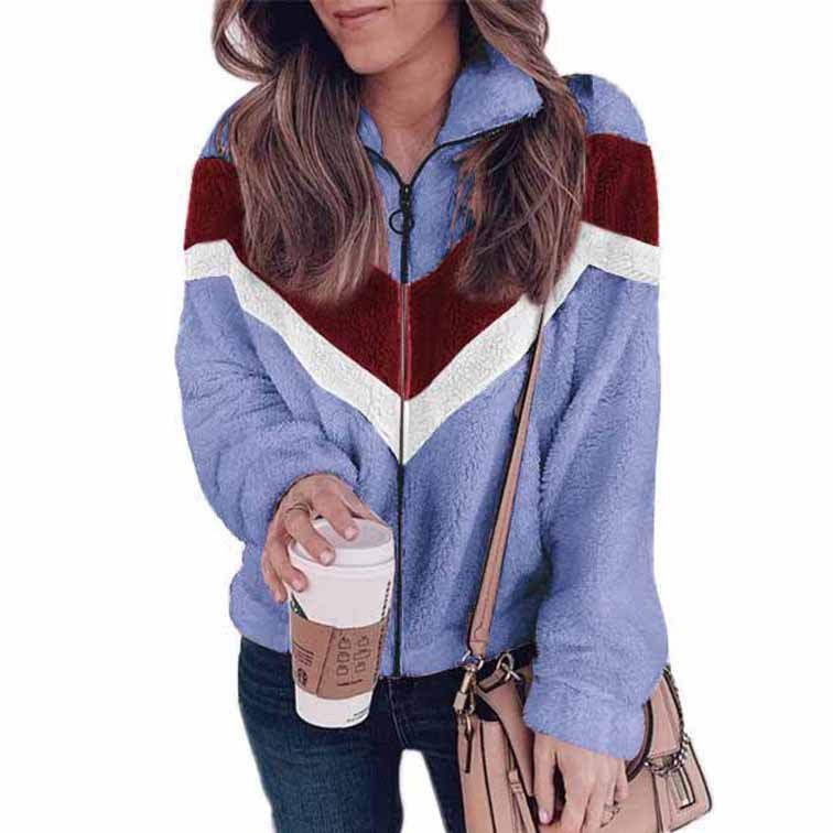 Damen Farbblock verdicken Weit Jacke