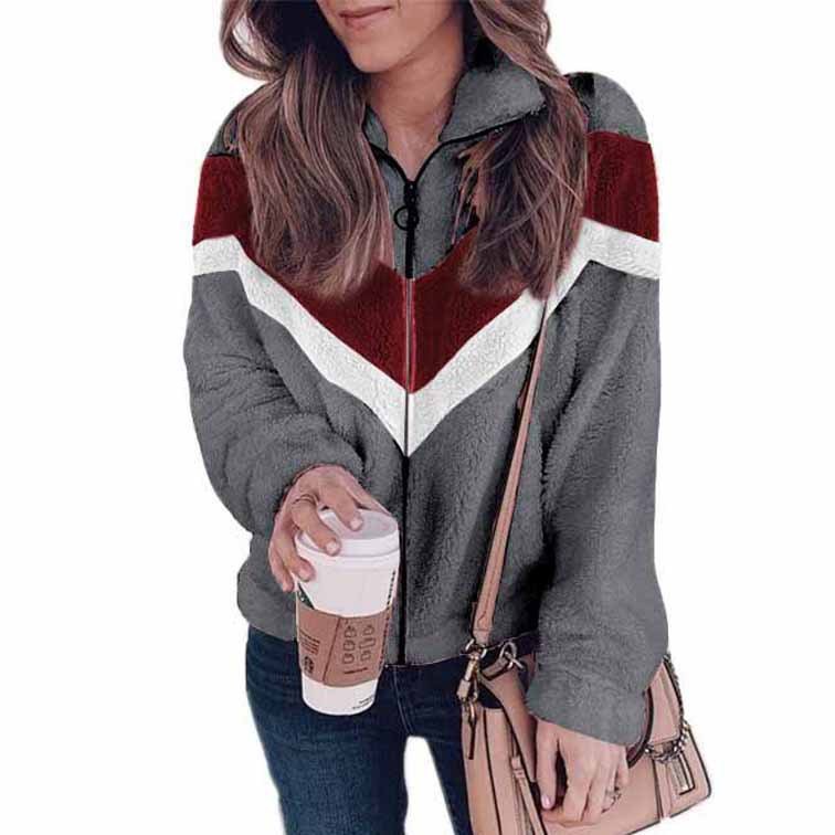Damen Farbblock verdicken Weit Jacke