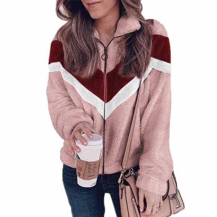 Damen Farbblock verdicken Weit Jacke