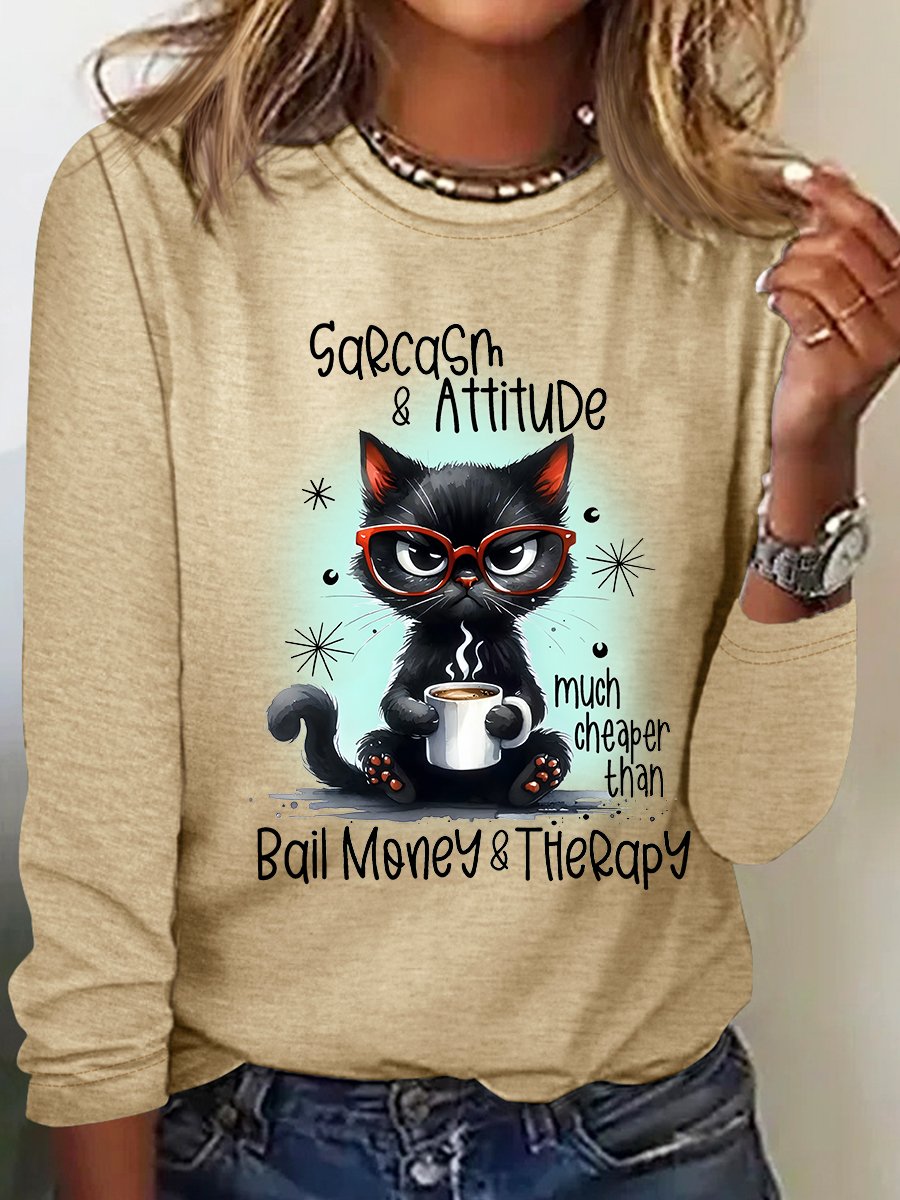 Lässig Tier Rundhals Langarm T-Shirt
