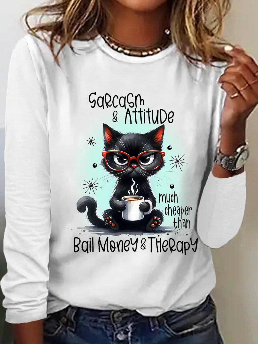 Lässig Tier Rundhals Langarm T-Shirt