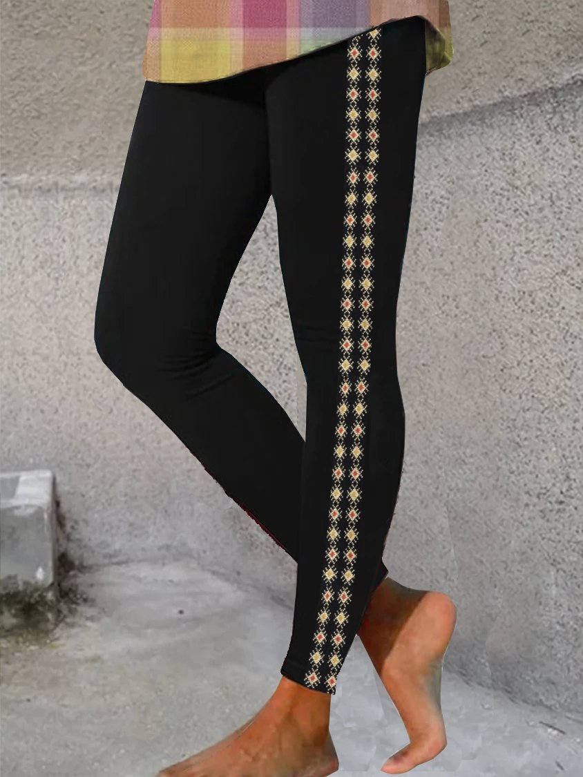 Retro Ethnisch Geometrie Lang Leggings