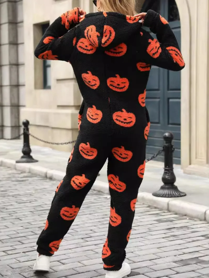 Damen Langarm Kapuze Regelmäßige Passform Lang Täglich Lässig Halloween Normal Jumpsuit