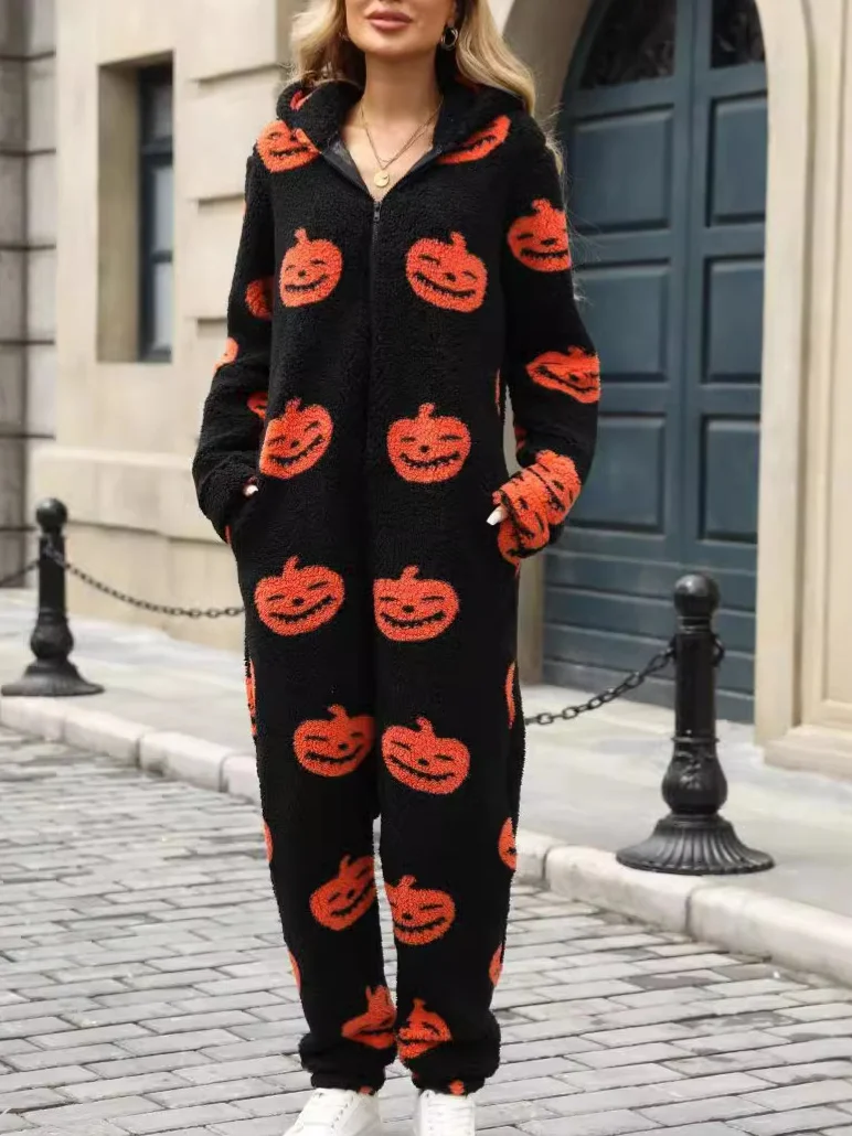 Damen Langarm Kapuze Regelmäßige Passform Lang Täglich Lässig Halloween Normal Jumpsuit