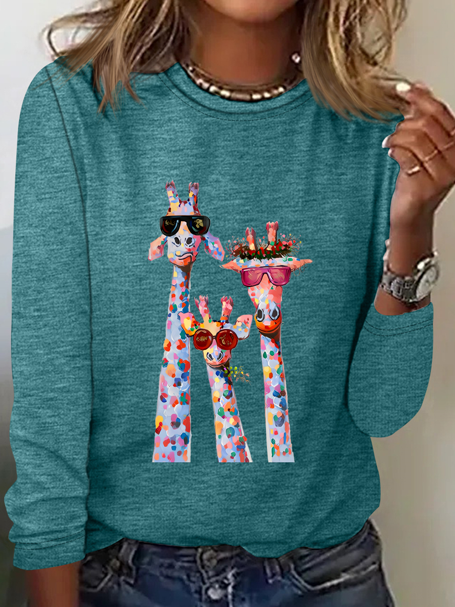 Lässig Katze Rundhals Langarm T-Shirt