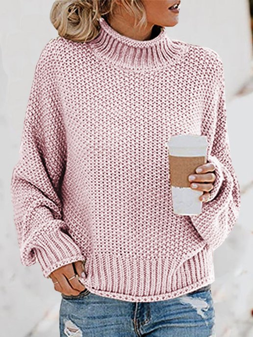 Damen Garn/Wollgarn Unifarben Langarm Bequem Lässig Pullover