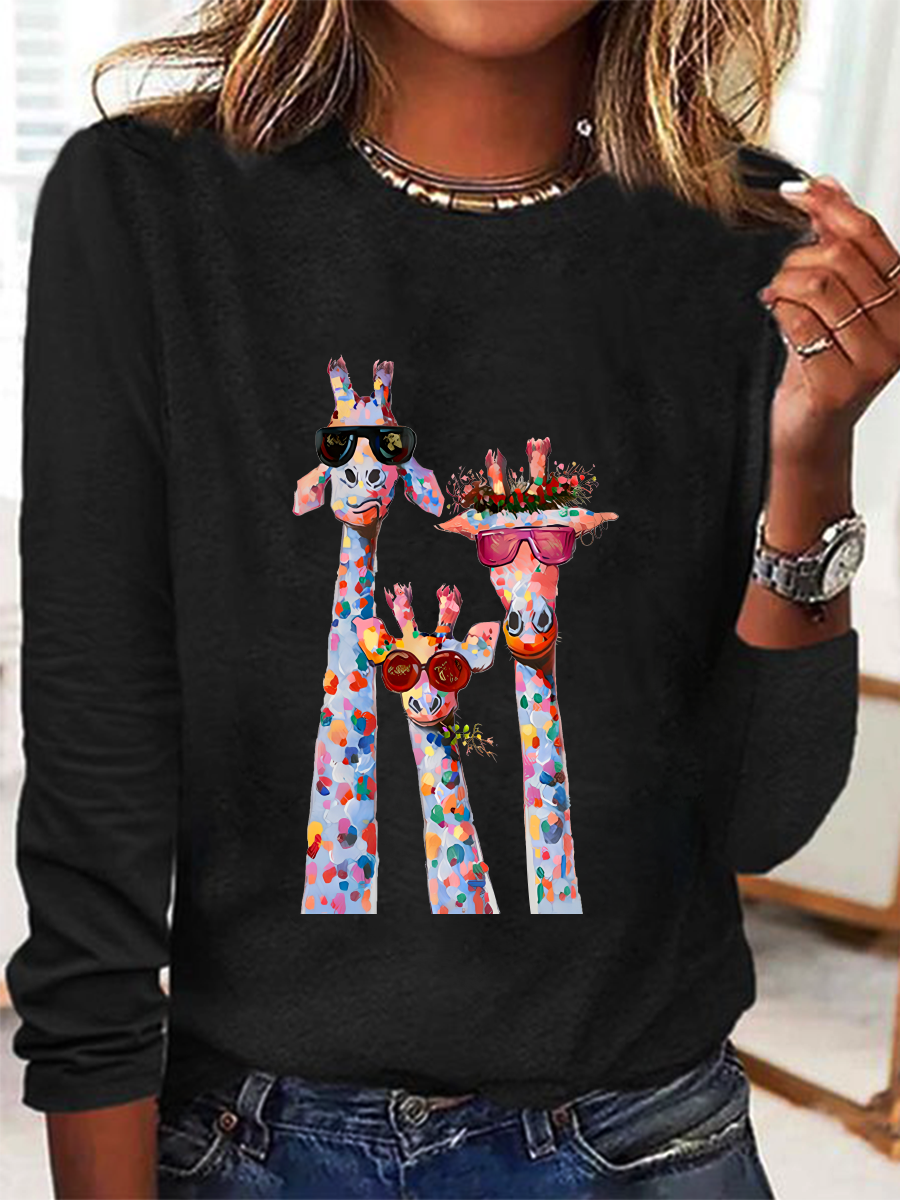 Lässig Katze Rundhals Langarm T-Shirt