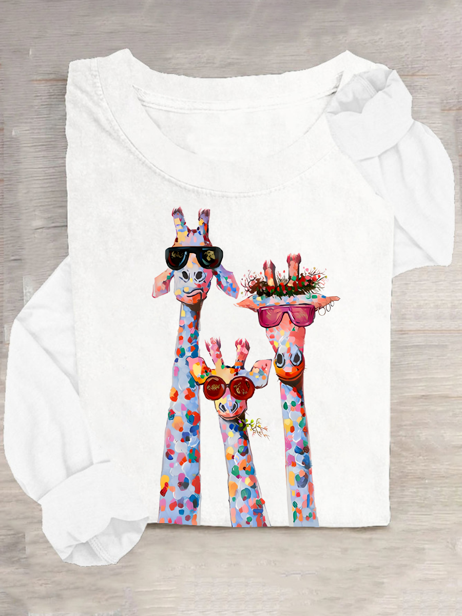 Lässig Katze Rundhals Langarm T-Shirt