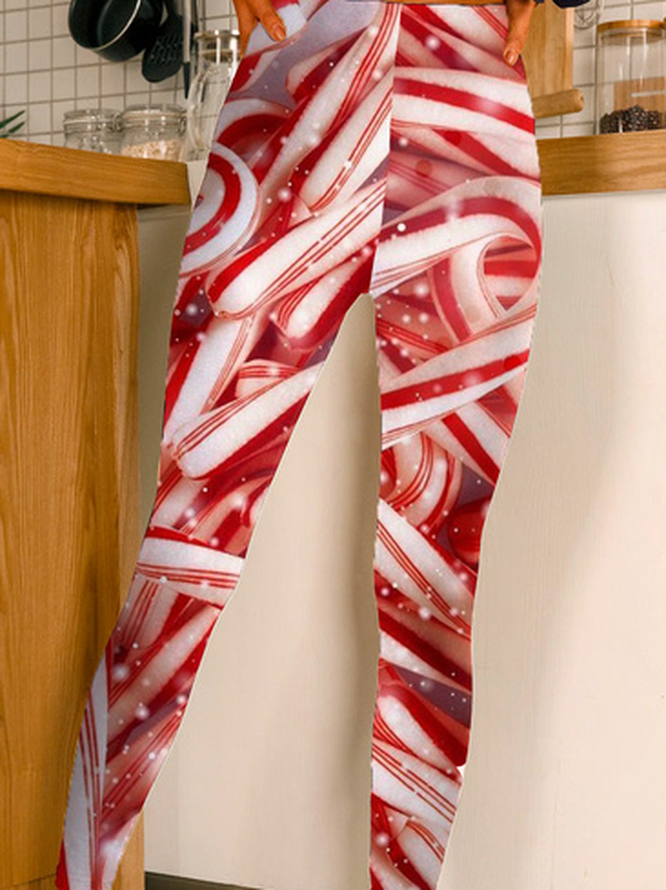 Lässig Weihnachten Süßigkeiten Lang Leggings