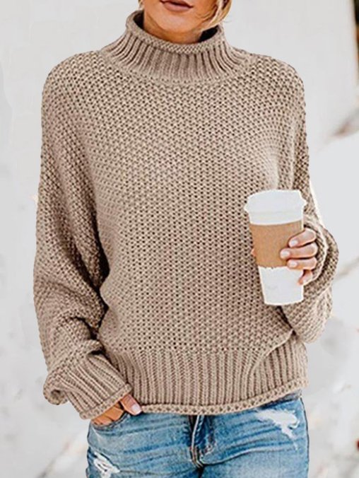 Damen Garn/Wollgarn Unifarben Langarm Bequem Lässig Pullover