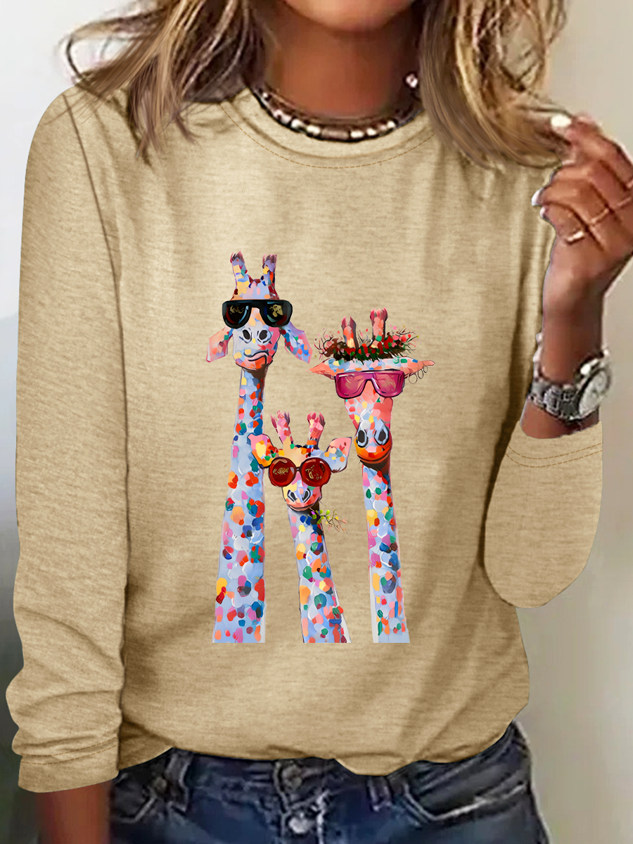 Lässig Katze Rundhals Langarm T-Shirt