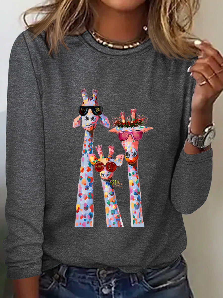 Lässig Katze Rundhals Langarm T-Shirt