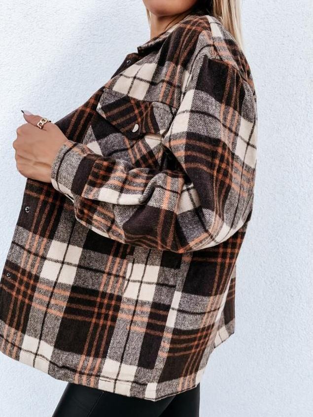 Damen Kariert Schnalle Regelmäßig Weit Jacke