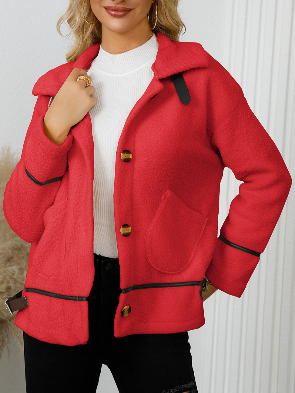 Damen Unifarben Regelmäßig Weit Jacke