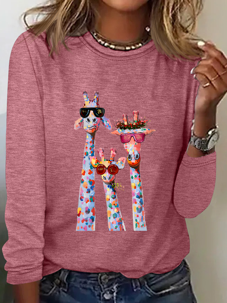 Lässig Katze Rundhals Langarm T-Shirt