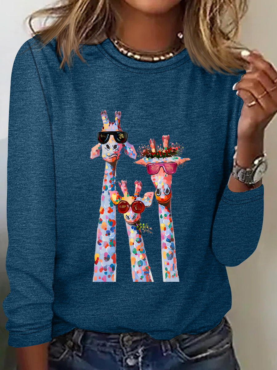 Lässig Katze Rundhals Langarm T-Shirt