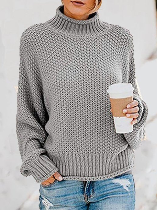 Damen Garn/Wollgarn Unifarben Langarm Bequem Lässig Pullover