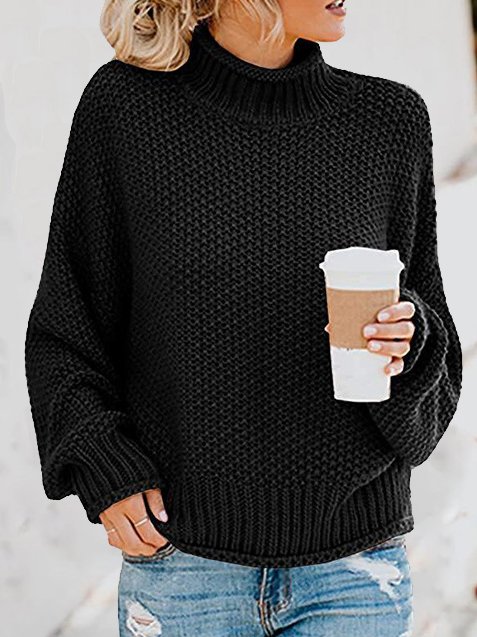 Damen Garn/Wollgarn Unifarben Langarm Bequem Lässig Pullover