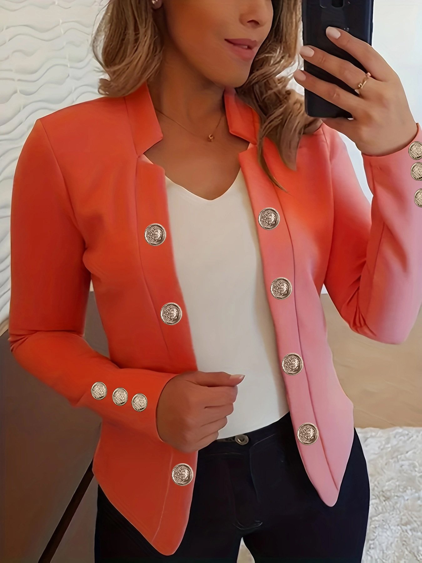 Damen Unifarben Bomberjacke Schnalle Regelmäßig Regelmäßige Passform Jacke