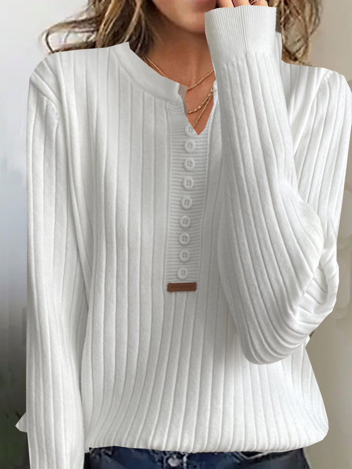 Damen Garn/Wollgarn Unifarben Langarm Bequem Lässig Schnalle Pullover