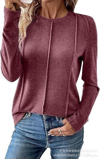 Lässig Unifarben Rundhals Langarm T-Shirt