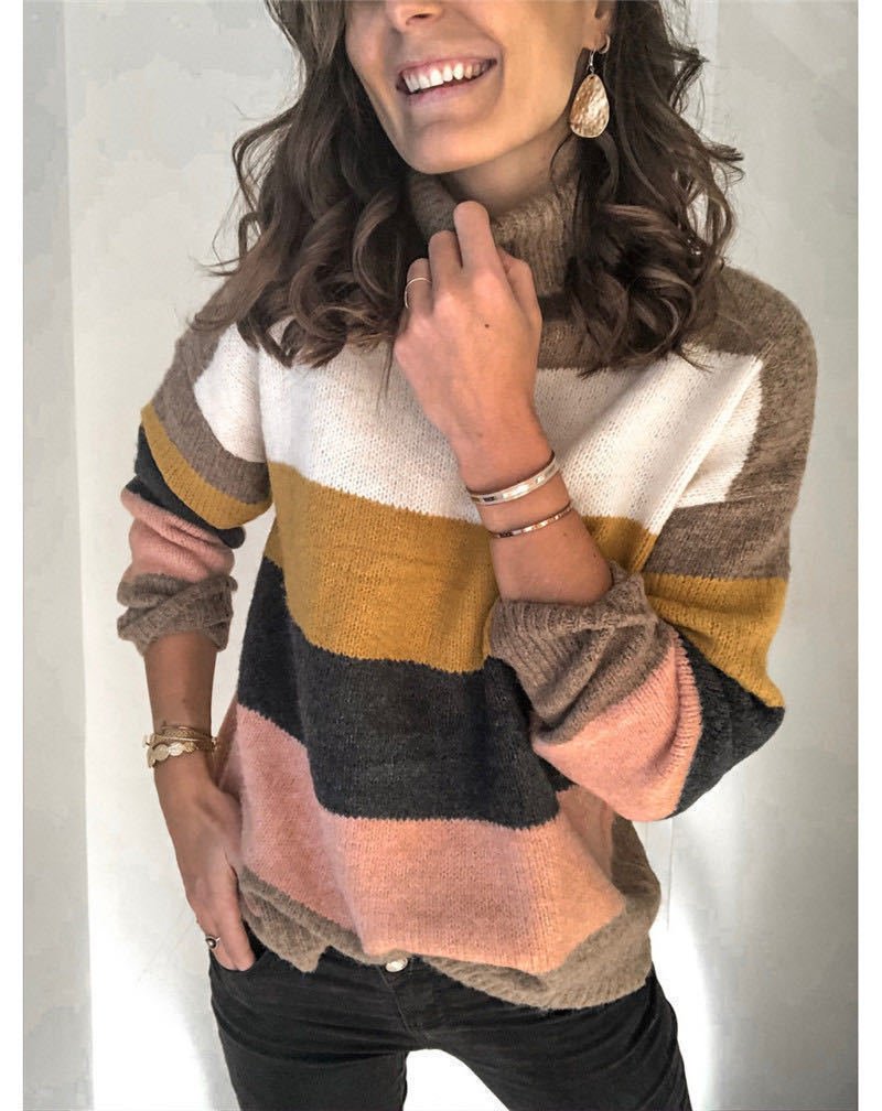 Damen Garn/Wollgarn Gestreift Langarm Bequem Lässig Pullover