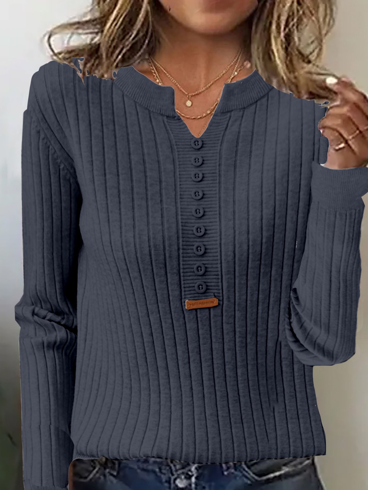 Damen Garn/Wollgarn Unifarben Langarm Bequem Lässig Schnalle Pullover