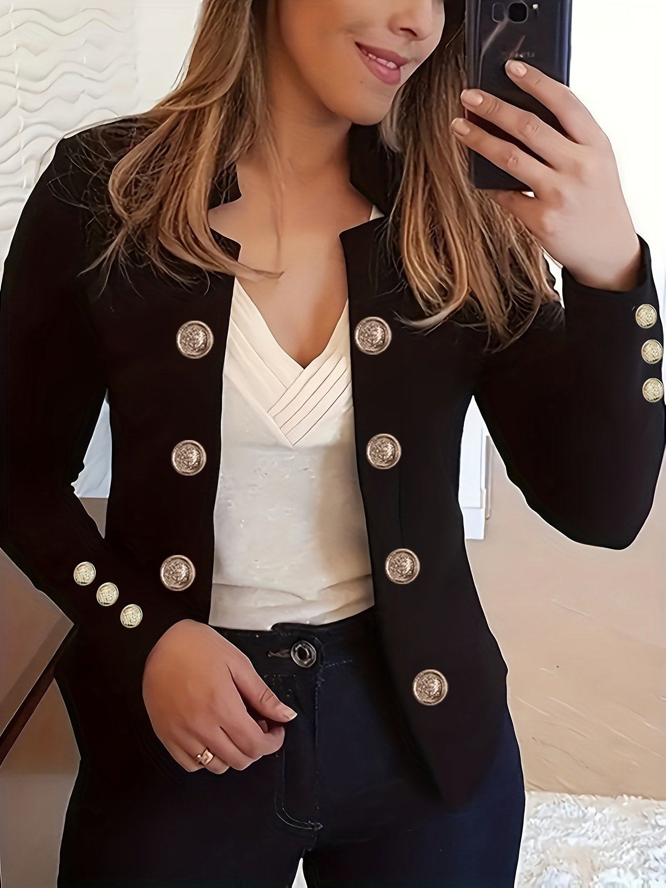 Damen Unifarben Bomberjacke Schnalle Regelmäßig Regelmäßige Passform Jacke