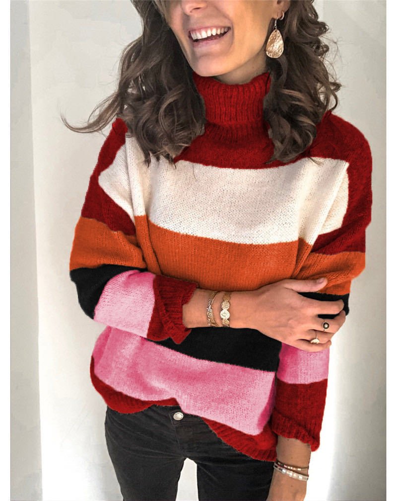 Damen Garn/Wollgarn Gestreift Langarm Bequem Lässig Pullover