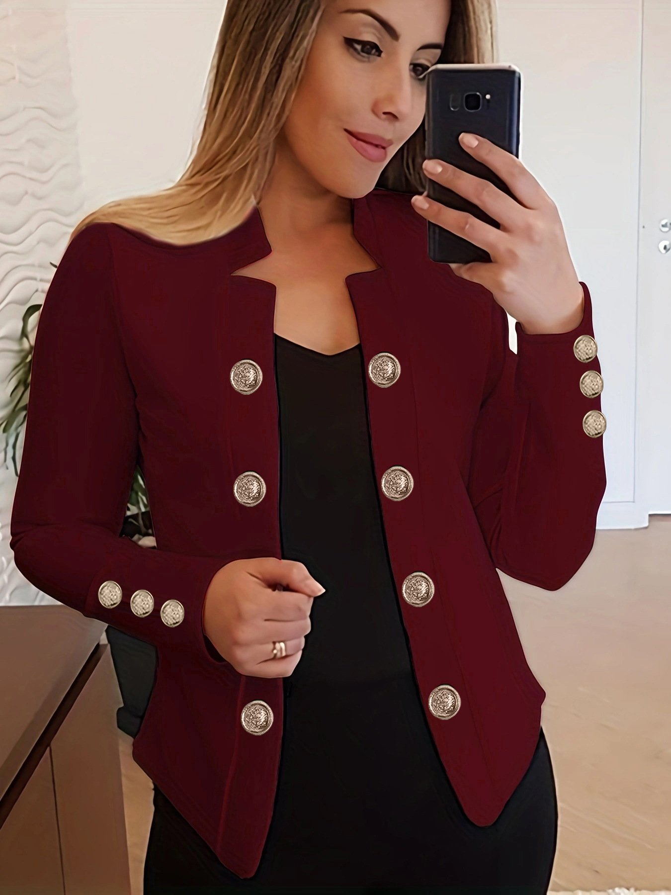 Damen Unifarben Bomberjacke Schnalle Regelmäßig Regelmäßige Passform Jacke