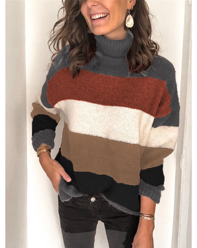 Damen Garn/Wollgarn Gestreift Langarm Bequem Lässig Pullover