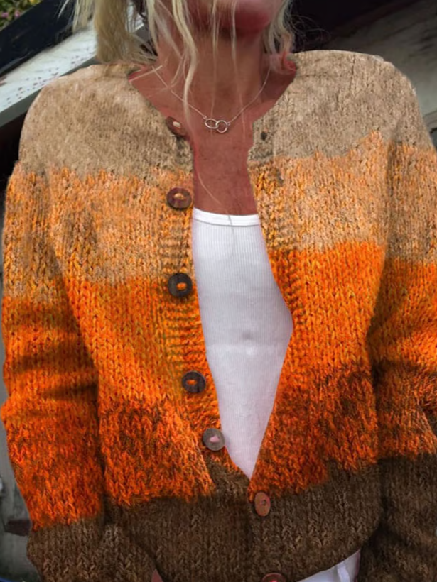 Damen Gestrickt Farbblock Langarm Bequem Lässig Strickjacke