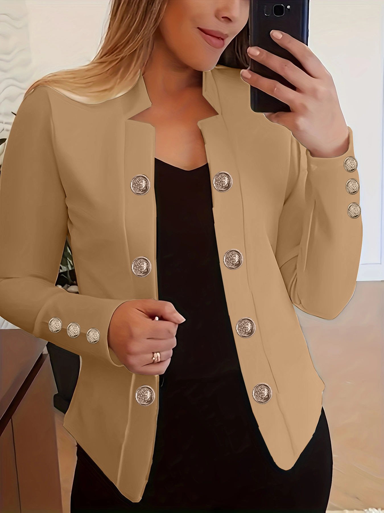 Damen Unifarben Bomberjacke Schnalle Regelmäßig Regelmäßige Passform Jacke