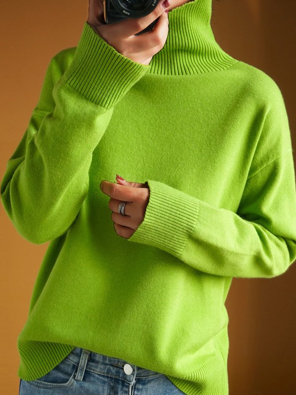 Damen Garn/Wollgarn Unifarben Langarm Bequem Lässig Pullover