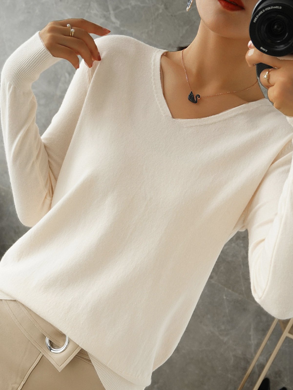 Damen Garn/Wollgarn Unifarben Langarm Bequem Lässig Pullover